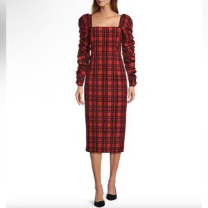 Antonio Melani Dress ElenaTartan Red Plaid PuffSleeve Midi Long SleeveNwt 10